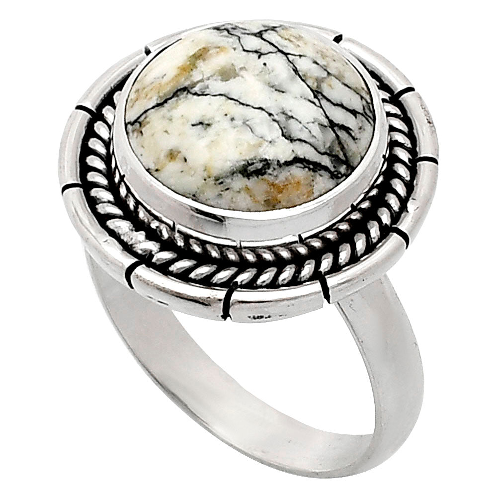 Premium Quality Authentic White Buffalo Turquoise Ring size-8 R-1728 28-ER11404