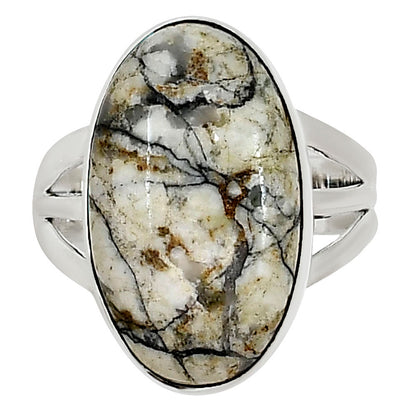 Authentic White Buffalo Turquoise Nevada Ring size-8 R-1003 28-ER15024