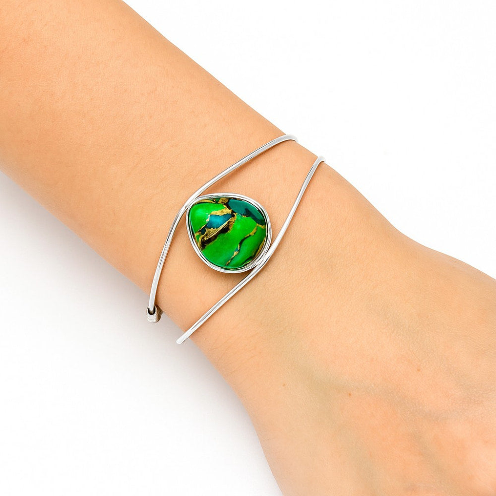 Premium Blue Turquoise In Green Mohave Cuff Bangle Bracelet B-1013 29-EB10200