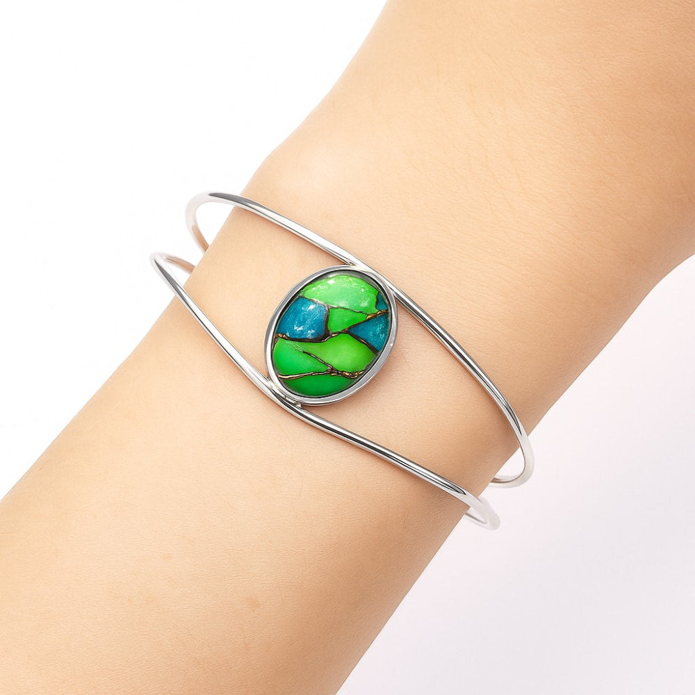 Premium Blue Turquoise In Green Mohave Cuff Bangle Bracelet B-1013 29-EB10202