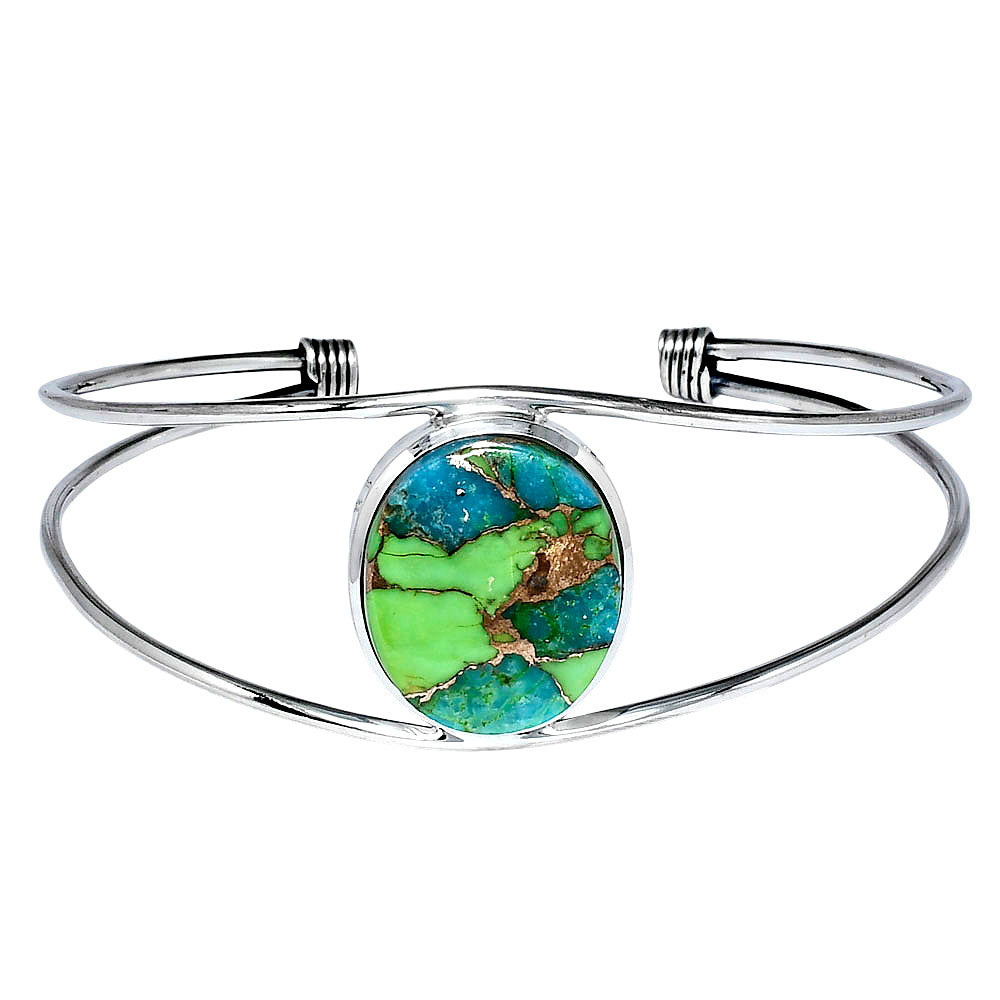 Premium Blue Turquoise In Green Mohave Cuff Bangle Bracelet B-1013 29-EB10203