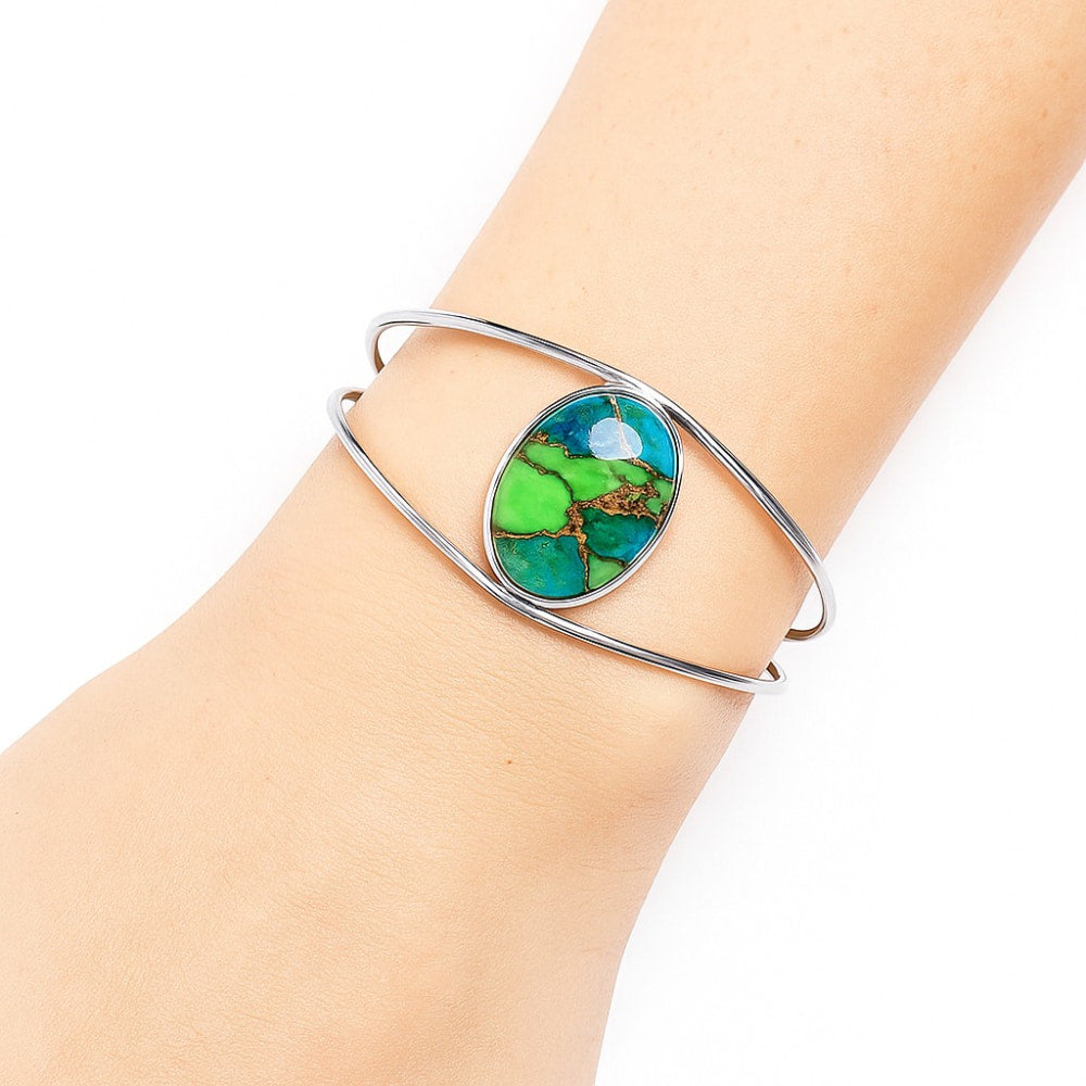 Premium Blue Turquoise In Green Mohave Cuff Bangle Bracelet B-1013 29-EB10203