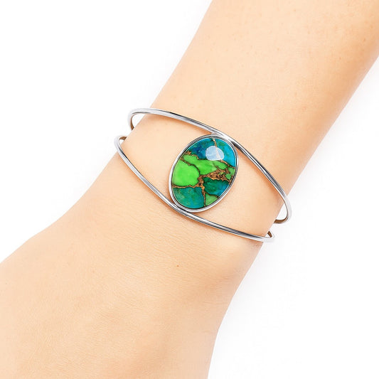 Premium Blue Turquoise In Green Mohave Cuff Bangle Bracelet B-1013 29-EB10203