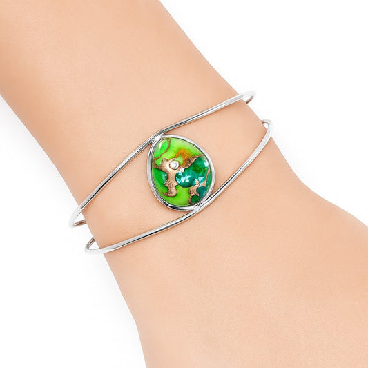 Premium Blue Turquoise In Green Mohave Cuff Bangle Bracelet B-1013 29-EB10206