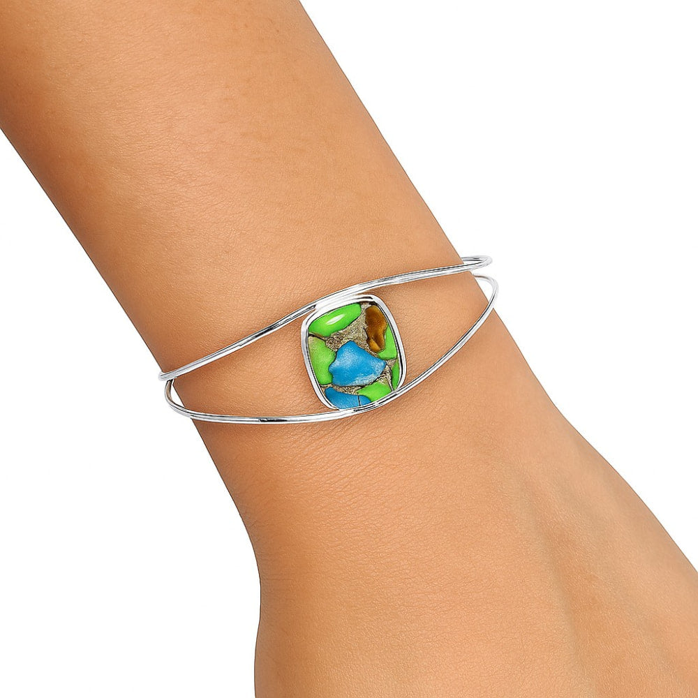 Premium Blue Turquoise In Green Mohave Cuff Bangle Bracelet B-1013 29-EB10209