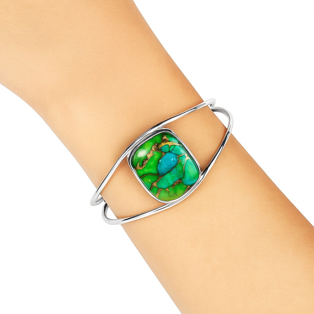 Premium Blue Turquoise In Green Mohave Cuff Bangle Bracelet B-1013 29-EB10211