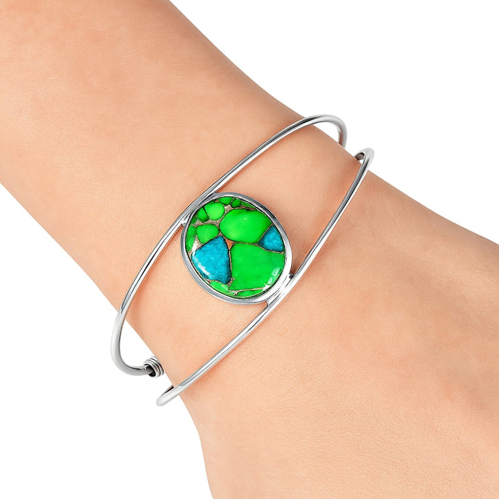 Premium Blue Turquoise In Green Mohave Cuff Bangle Bracelet B-1013 29-EB10213
