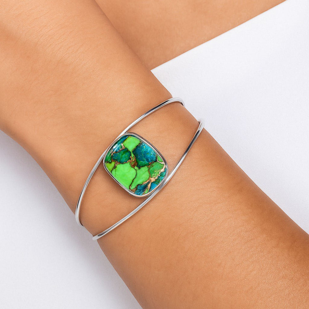 Premium Blue Turquoise In Green Mohave Cuff Bangle Bracelet B-1013 29-EB10214