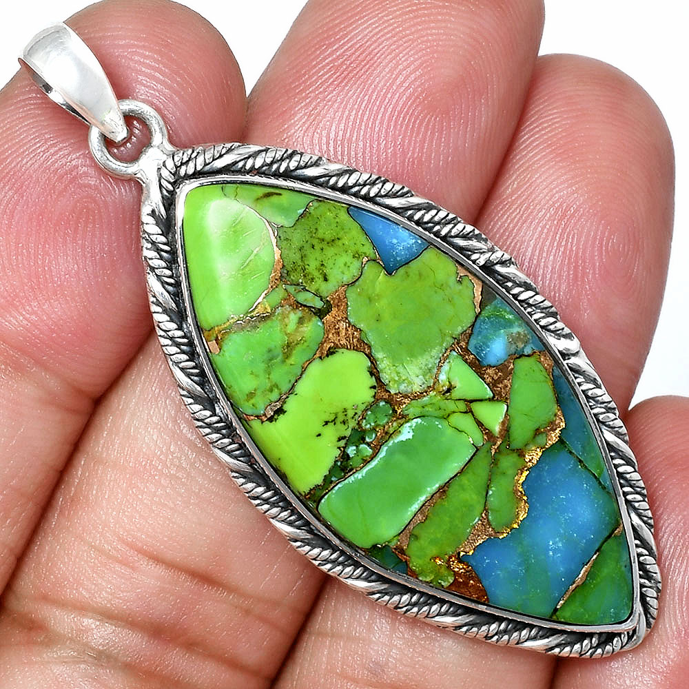 Premium Quality Blue Turquoise In Green Mohave Pendant P-1074 29-EP10142