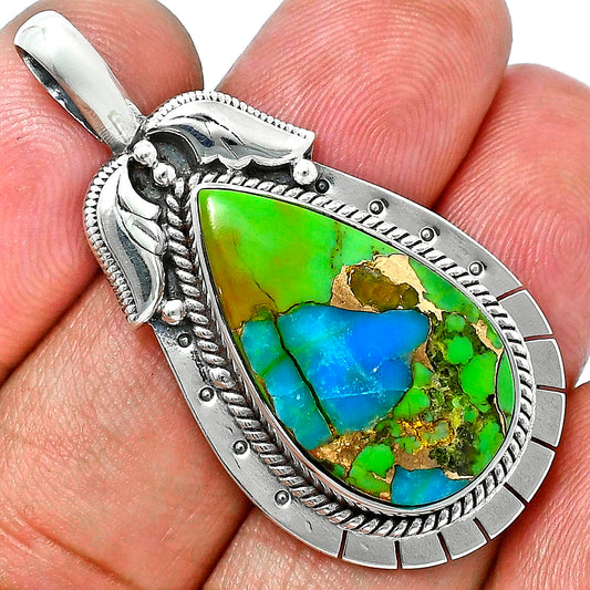 Premium Quality Blue Turquoise In Green Mohave - USA Pendant P-1568 29-EP10146
