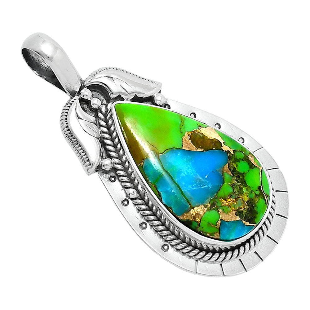 Premium Quality Blue Turquoise In Green Mohave - USA Pendant P-1568 29-EP10146