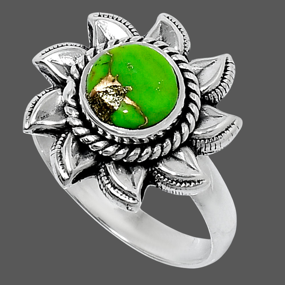 Premium Copper Green Turquoise Ring size-7 R-1617 29-ER11525