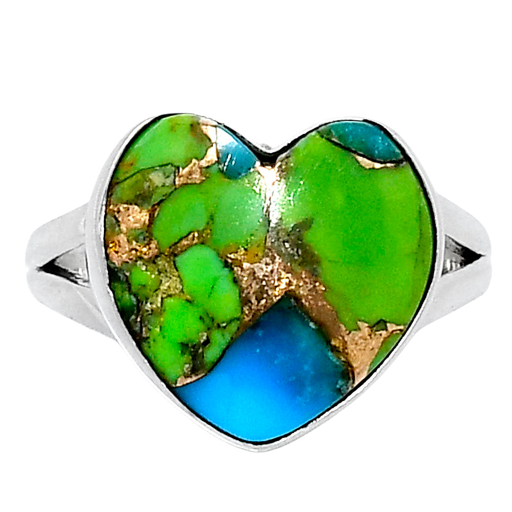 Premium Heart Blue Turquoise In Green Mohave Ring size-7 R-1073 29-ER11538