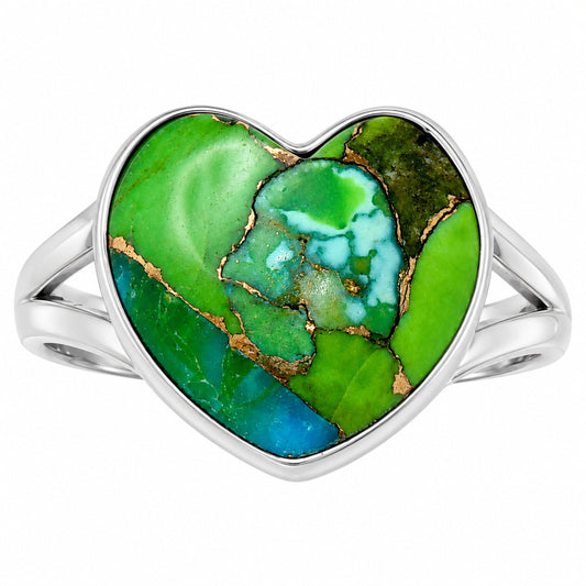Premium Heart Blue Turquoise In Green Mohave Ring size-8 R-1073 29-ER11541
