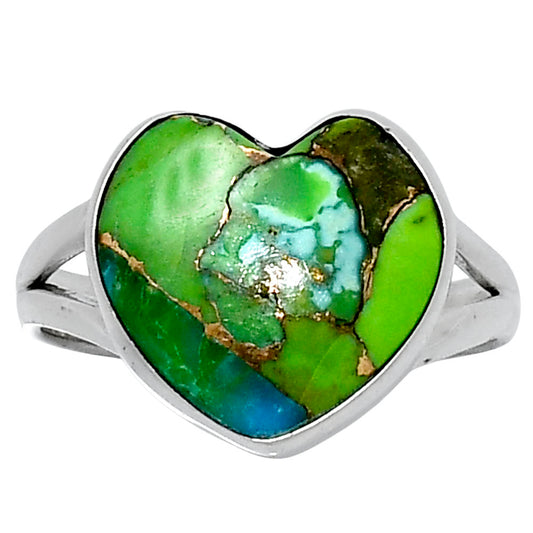 Premium Heart Blue Turquoise In Green Mohave Ring size-8 R-1073 29-ER11541