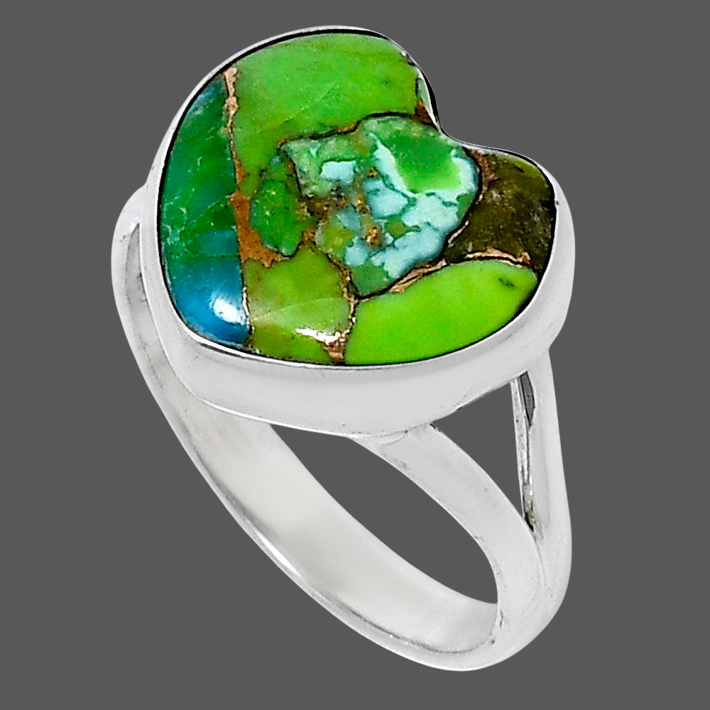 Premium Heart Blue Turquoise In Green Mohave Ring size-8 R-1073 29-ER11541