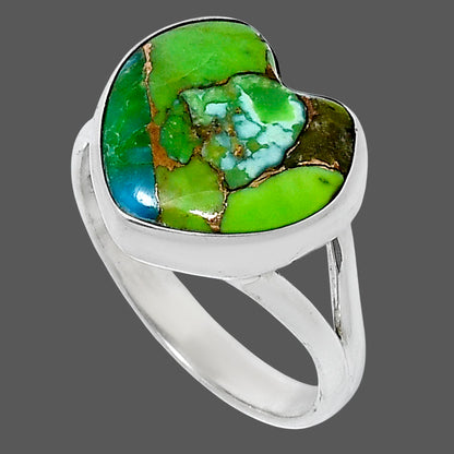 Premium Heart Blue Turquoise In Green Mohave Ring size-8 R-1073 29-ER11541
