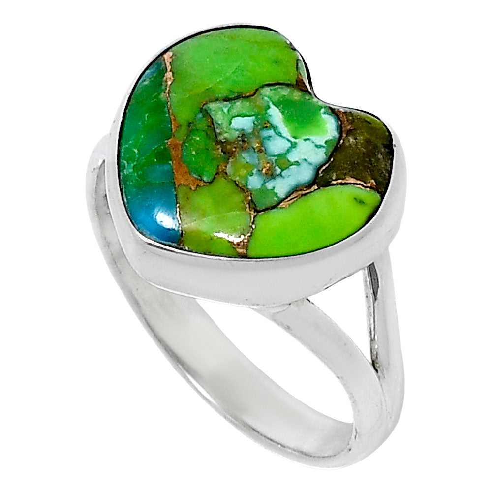 Premium Heart Blue Turquoise In Green Mohave Ring size-8 R-1073 29-ER11541