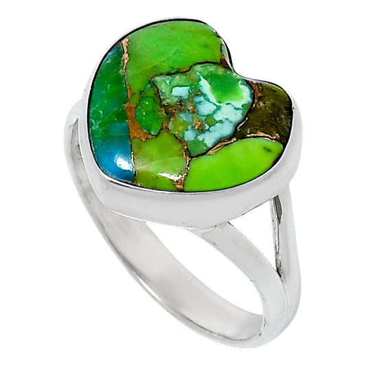 Premium Heart Blue Turquoise In Green Mohave Ring size-8 R-1073 29-ER11541