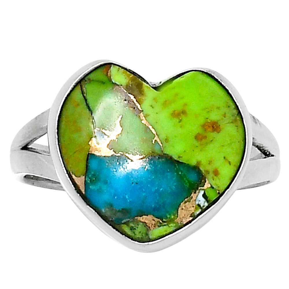 Premium Heart Blue Turquoise In Green Mohave Ring size-8 R-1073 29-ER11542