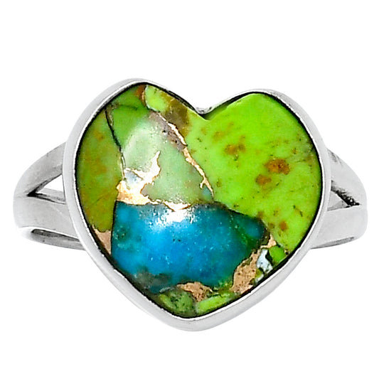 Premium Heart Blue Turquoise In Green Mohave Ring size-8 R-1073 29-ER11542