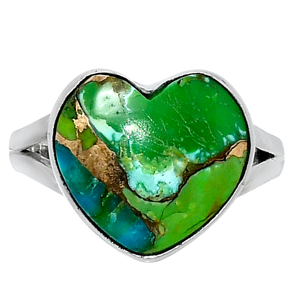 Premium Heart Blue Turquoise In Green Mohave Ring size-8 R-1073 29-ER11543