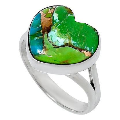 Premium Heart Blue Turquoise In Green Mohave Ring size-8 R-1073 29-ER11543