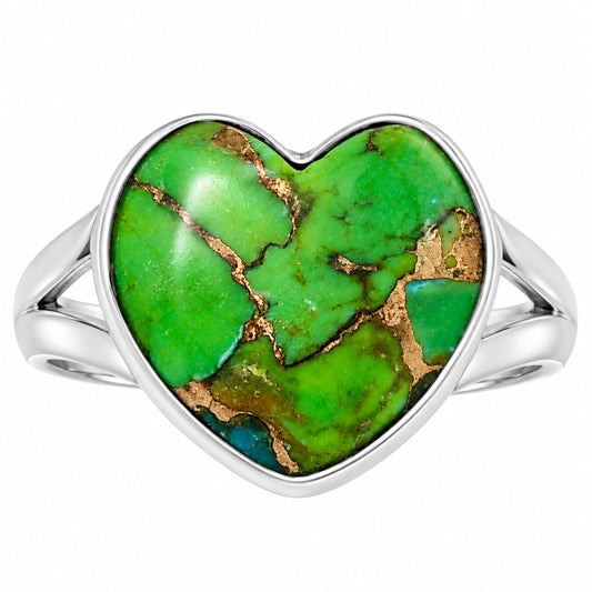 Premium Heart Blue Turquoise In Green Mohave Ring size-8 R-1073 29-ER11547