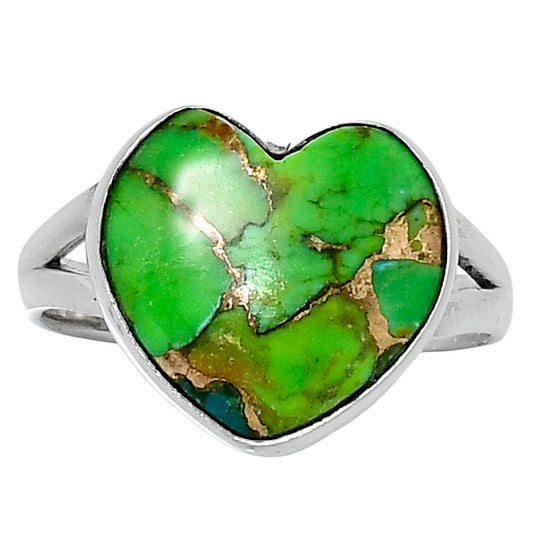 Premium Heart Blue Turquoise In Green Mohave Ring size-8 R-1073 29-ER11547