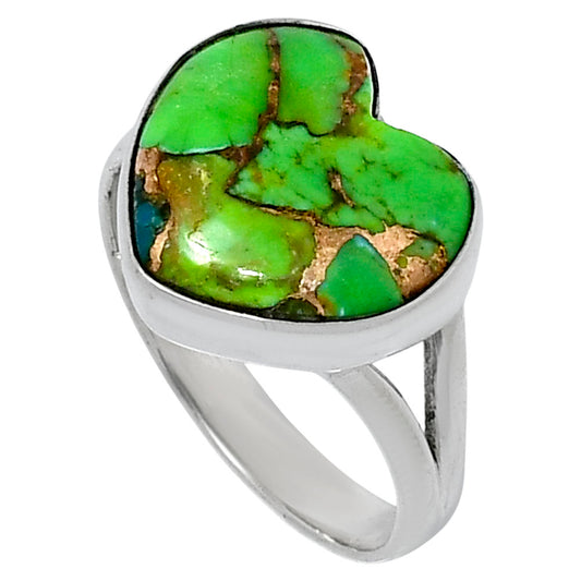 Premium Heart Blue Turquoise In Green Mohave Ring size-8 R-1073 29-ER11547