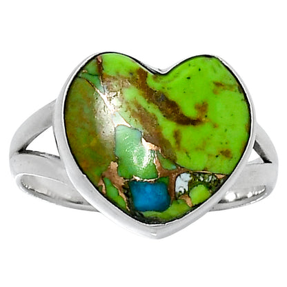 Premium Heart Blue Turquoise In Green Mohave Ring size-8 R-1073 29-ER11549