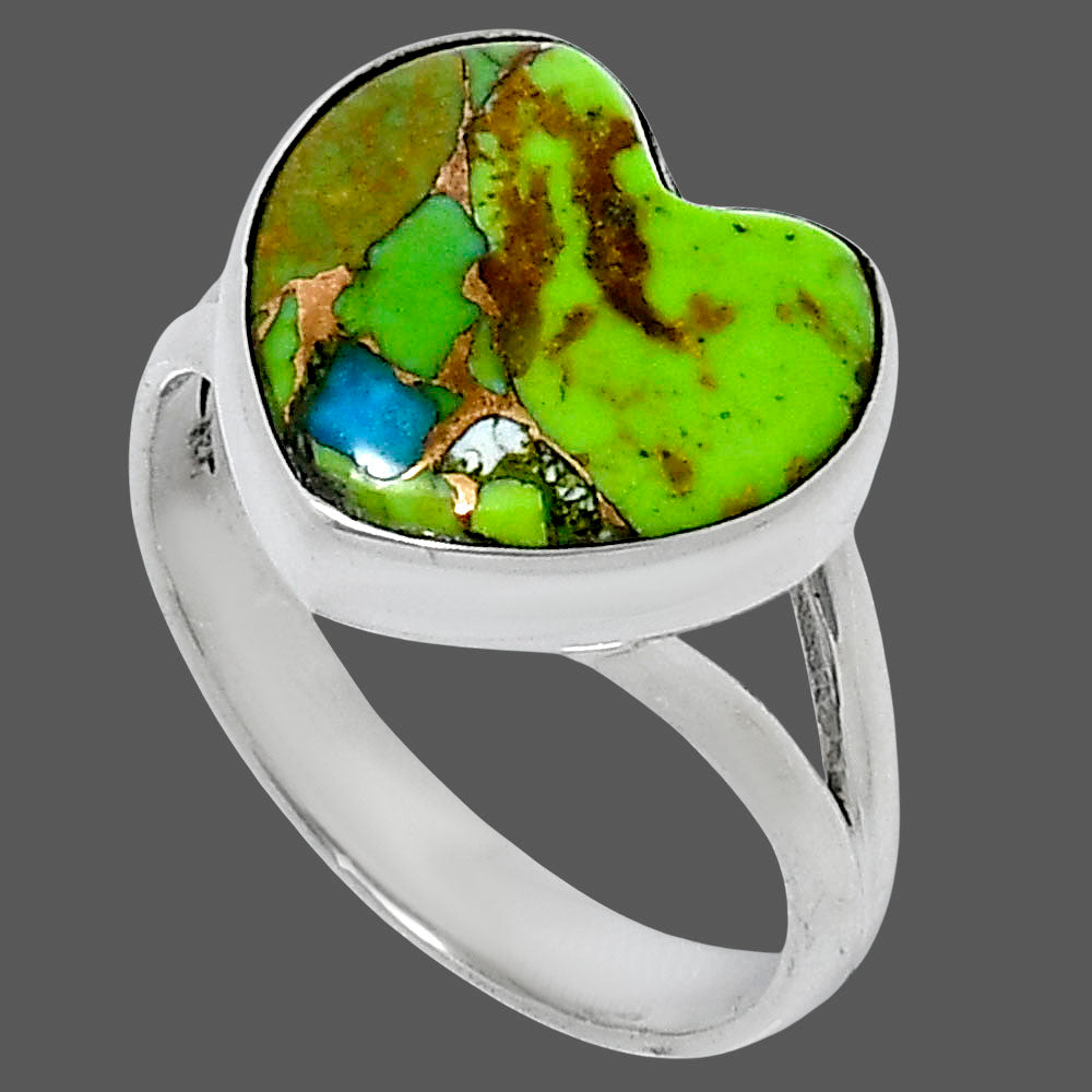 Premium Heart Blue Turquoise In Green Mohave Ring size-8 R-1073 29-ER11549