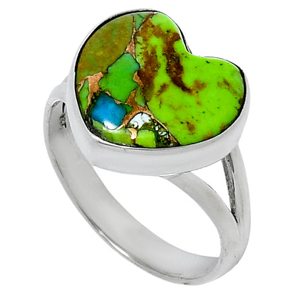 Premium Heart Blue Turquoise In Green Mohave Ring size-8 R-1073 29-ER11549