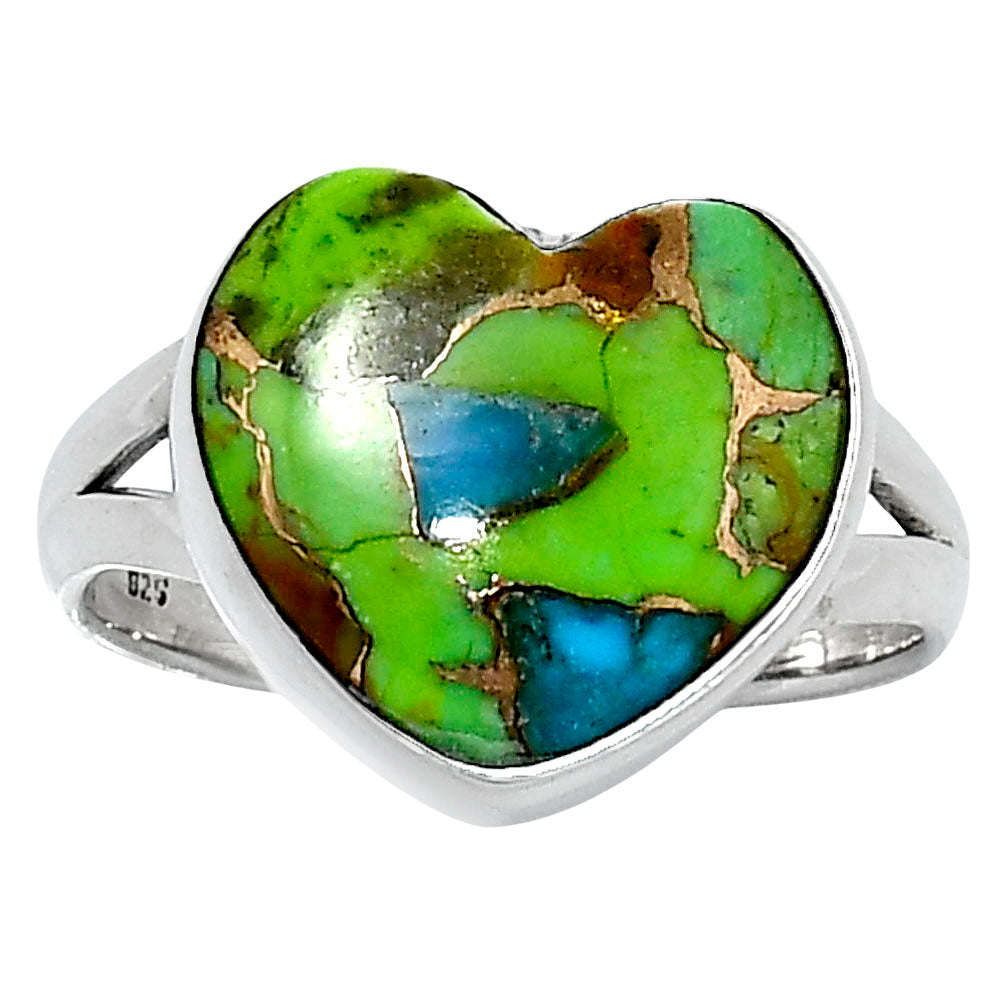Premium Heart Blue Turquoise In Green Mohave Ring size-8 R-1073 29-ER11550