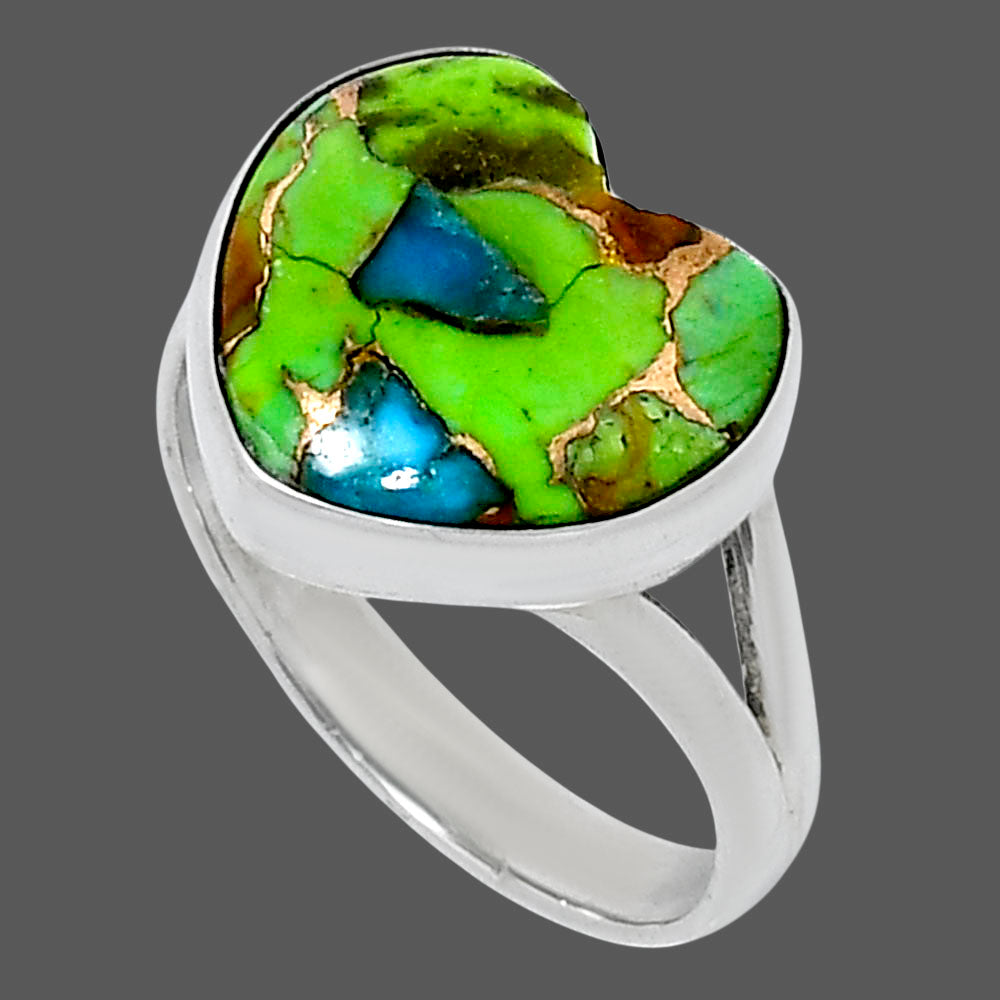 Premium Heart Blue Turquoise In Green Mohave Ring size-8 R-1073 29-ER11550