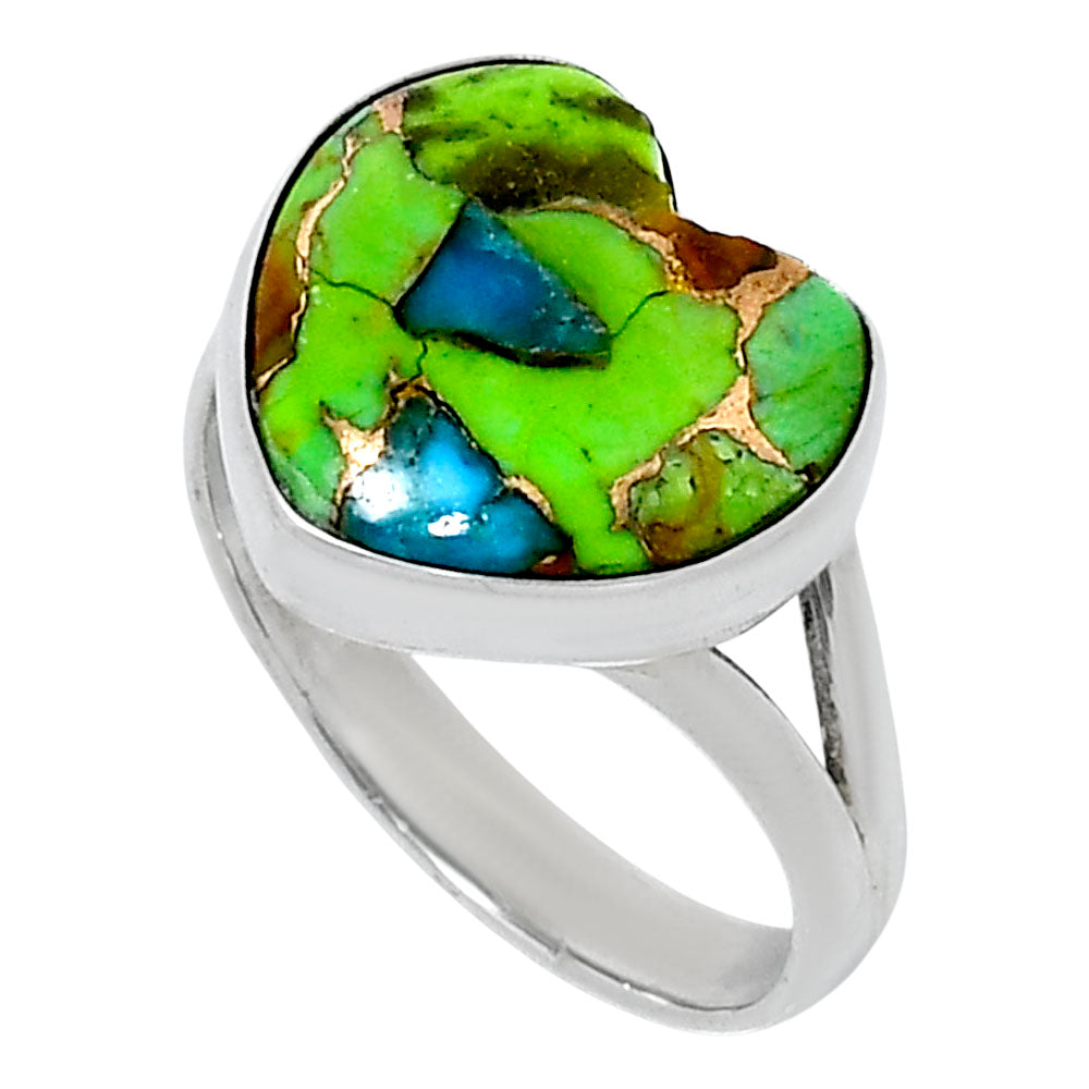 Premium Heart Blue Turquoise In Green Mohave Ring size-8 R-1073 29-ER11550