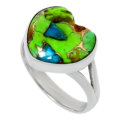 Premium Heart Blue Turquoise In Green Mohave Ring size-8 R-1073 29-ER11550