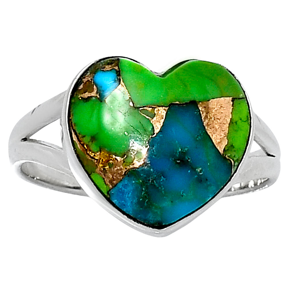 Premium Heart Blue Turquoise In Green Mohave Ring size-9 R-1073 29-ER11551