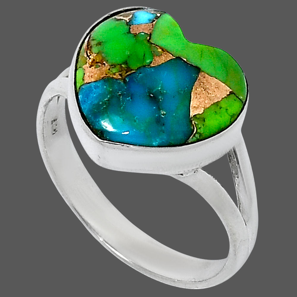 Premium Heart Blue Turquoise In Green Mohave Ring size-9 R-1073 29-ER11551