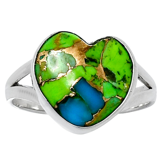 Premium Heart Blue Turquoise In Green Mohave Ring size-9 R-1073 29-ER11553