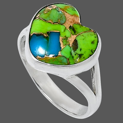 Premium Heart Blue Turquoise In Green Mohave Ring size-9 R-1073 29-ER11553