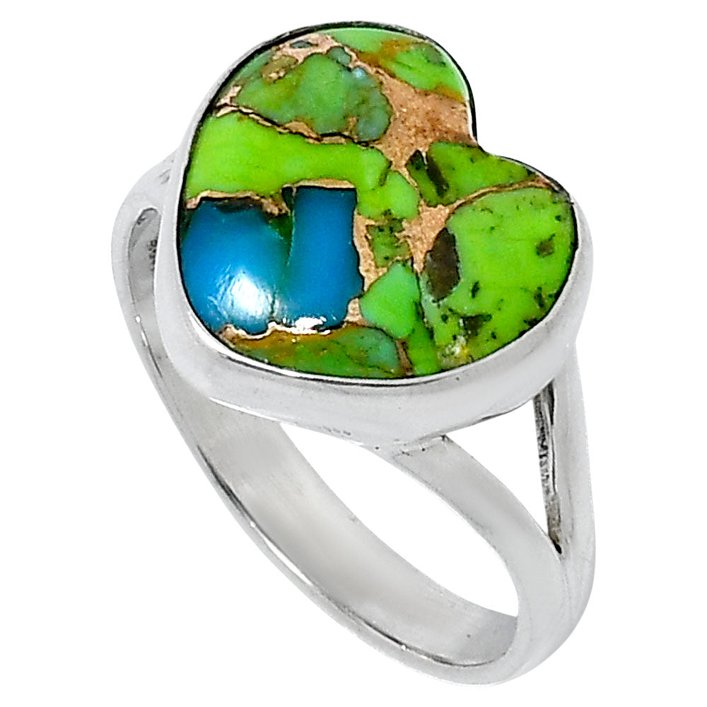 Premium Heart Blue Turquoise In Green Mohave Ring size-9 R-1073 29-ER11553