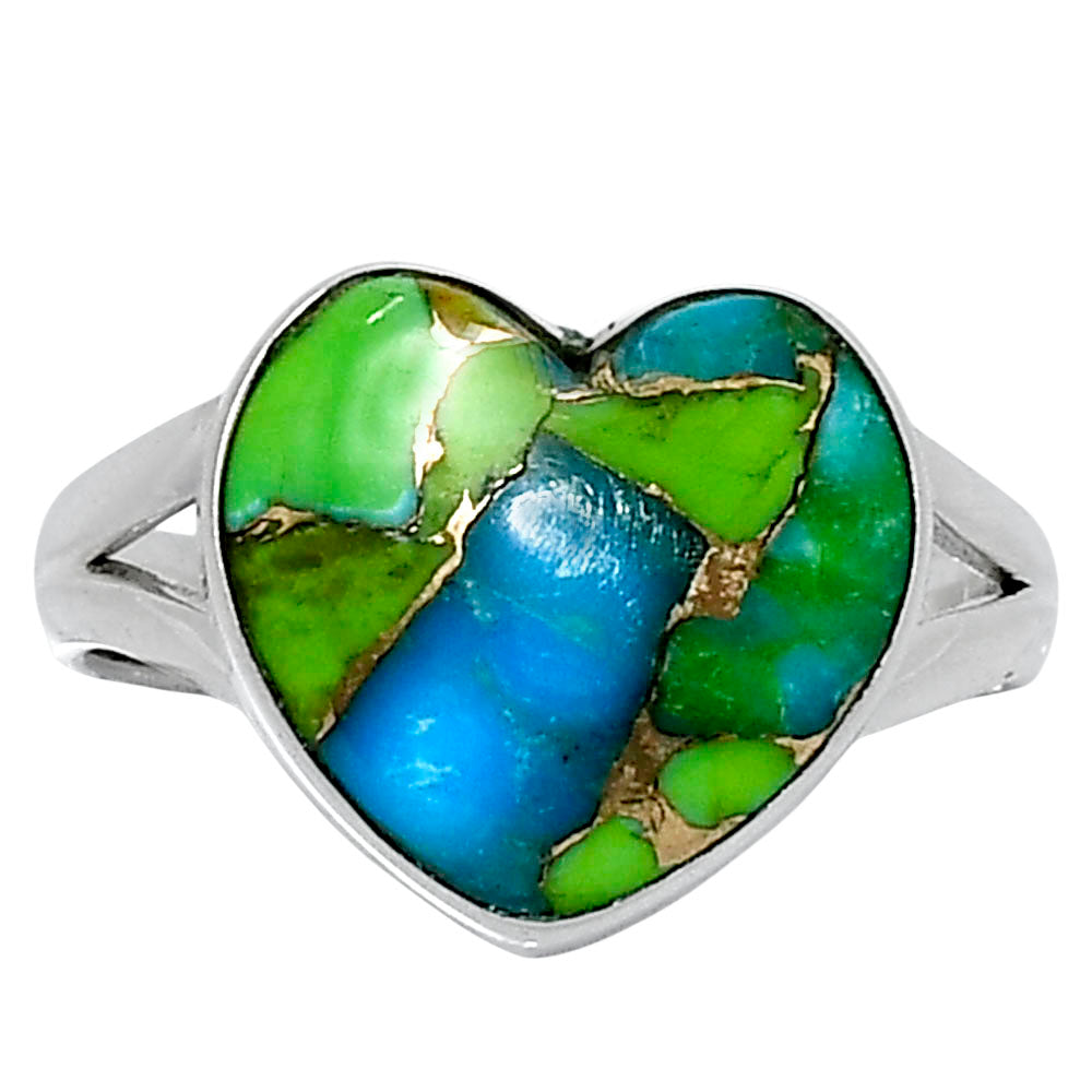 Premium Heart Blue Turquoise In Green Mohave Ring size-9 R-1073 29-ER11554