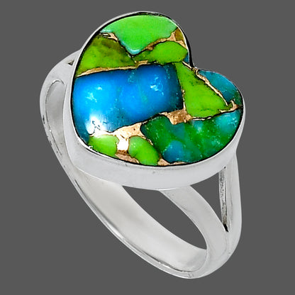 Premium Heart Blue Turquoise In Green Mohave Ring size-9 R-1073 29-ER11554