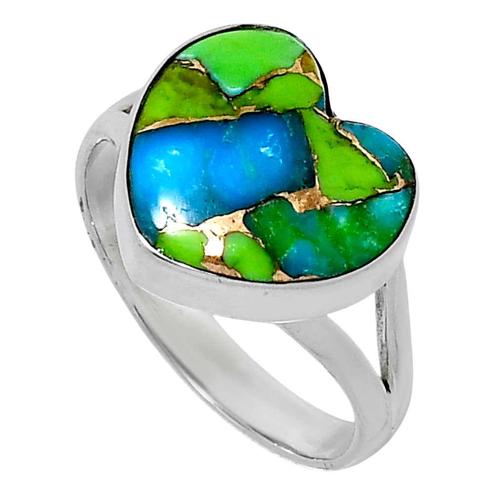 Premium Heart Blue Turquoise In Green Mohave Ring size-9 R-1073 29-ER11554
