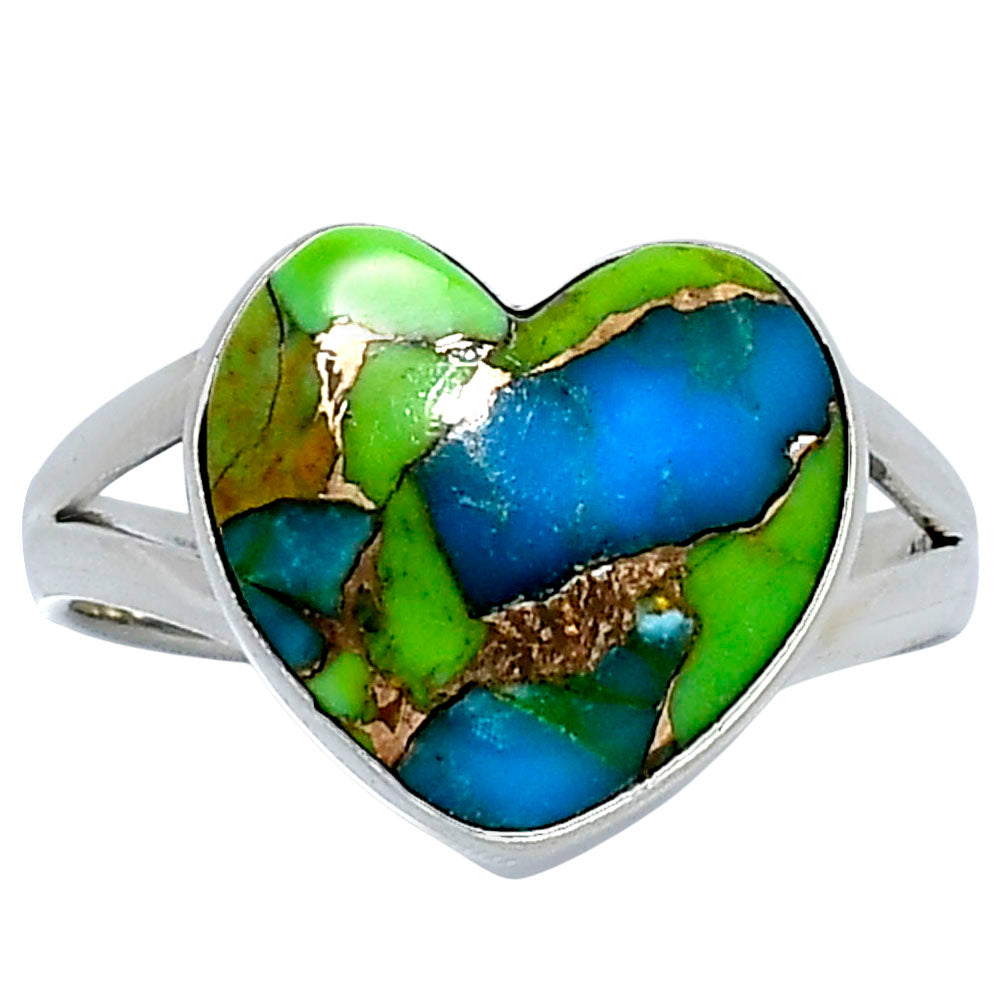Premium Heart Blue Turquoise In Green Mohave Ring size-9 R-1073 29-ER11557