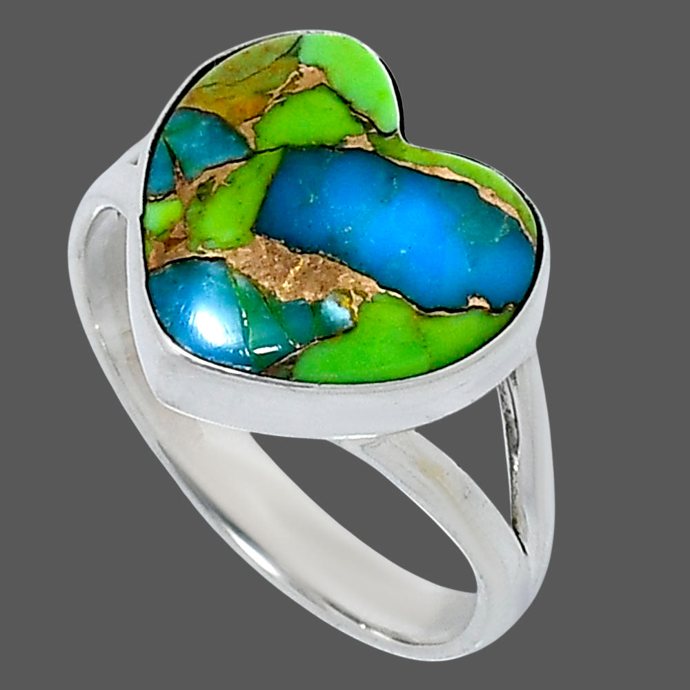Premium Heart Blue Turquoise In Green Mohave Ring size-9 R-1073 29-ER11557