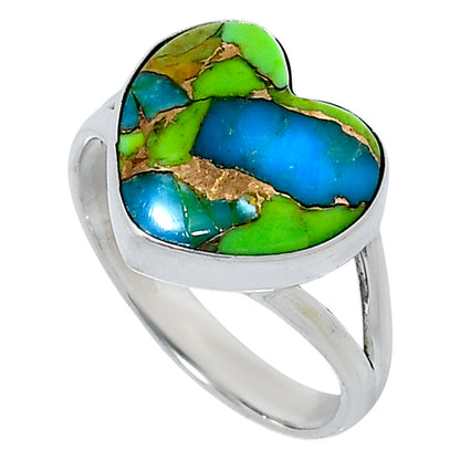 Premium Heart Blue Turquoise In Green Mohave Ring size-9 R-1073 29-ER11557