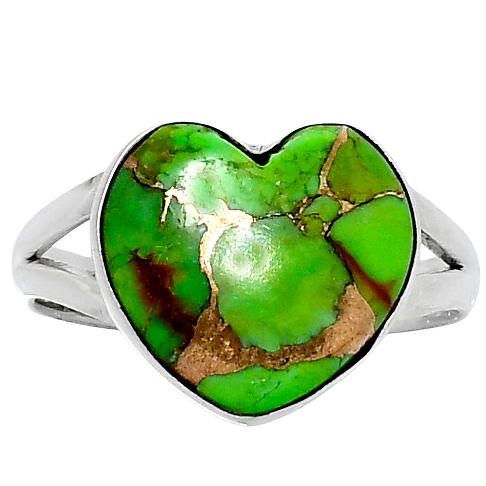 Premium Heart Blue Turquoise In Green Mohave Ring size-9 R-1073 29-ER11558