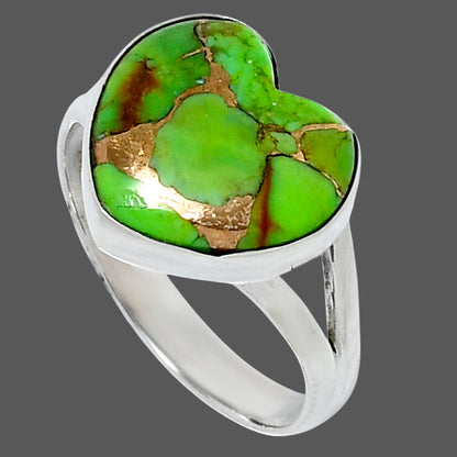 Premium Heart Blue Turquoise In Green Mohave Ring size-9 R-1073 29-ER11558